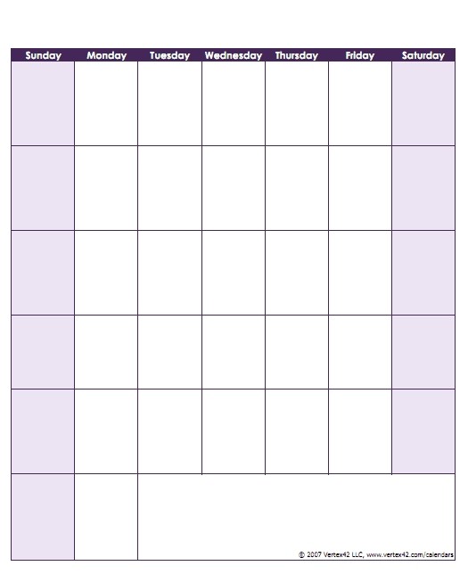 Printable Calendar Days Empty Chart with Days the Week