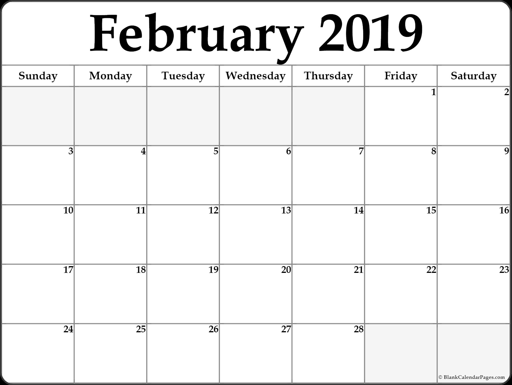 Printable Calendar for February 2019 February 2019 Calendar Printable Templates