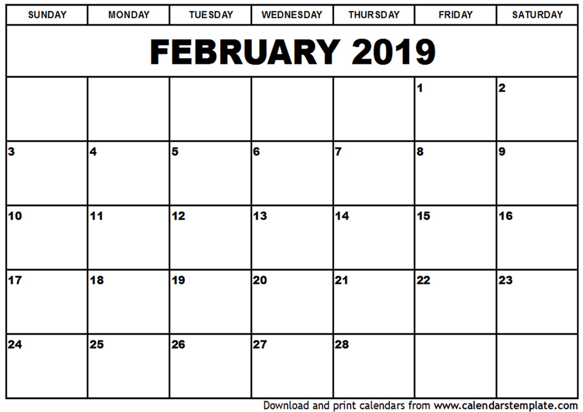 february 2019 calendar printable