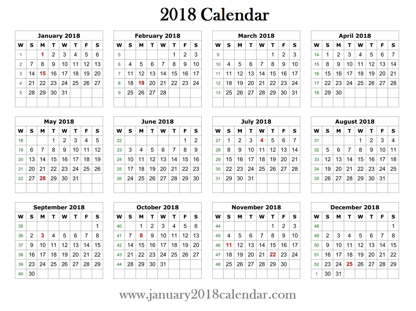 Word 2018 Calendar Template from www.bizzieme.com