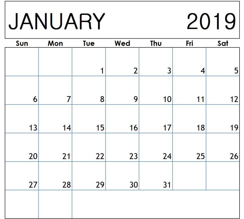 Printable Calendar January 2019 January 2019 Calendar Printable Template
