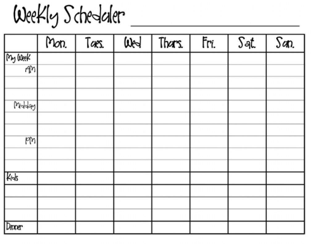 weekly calendar monday through sunday