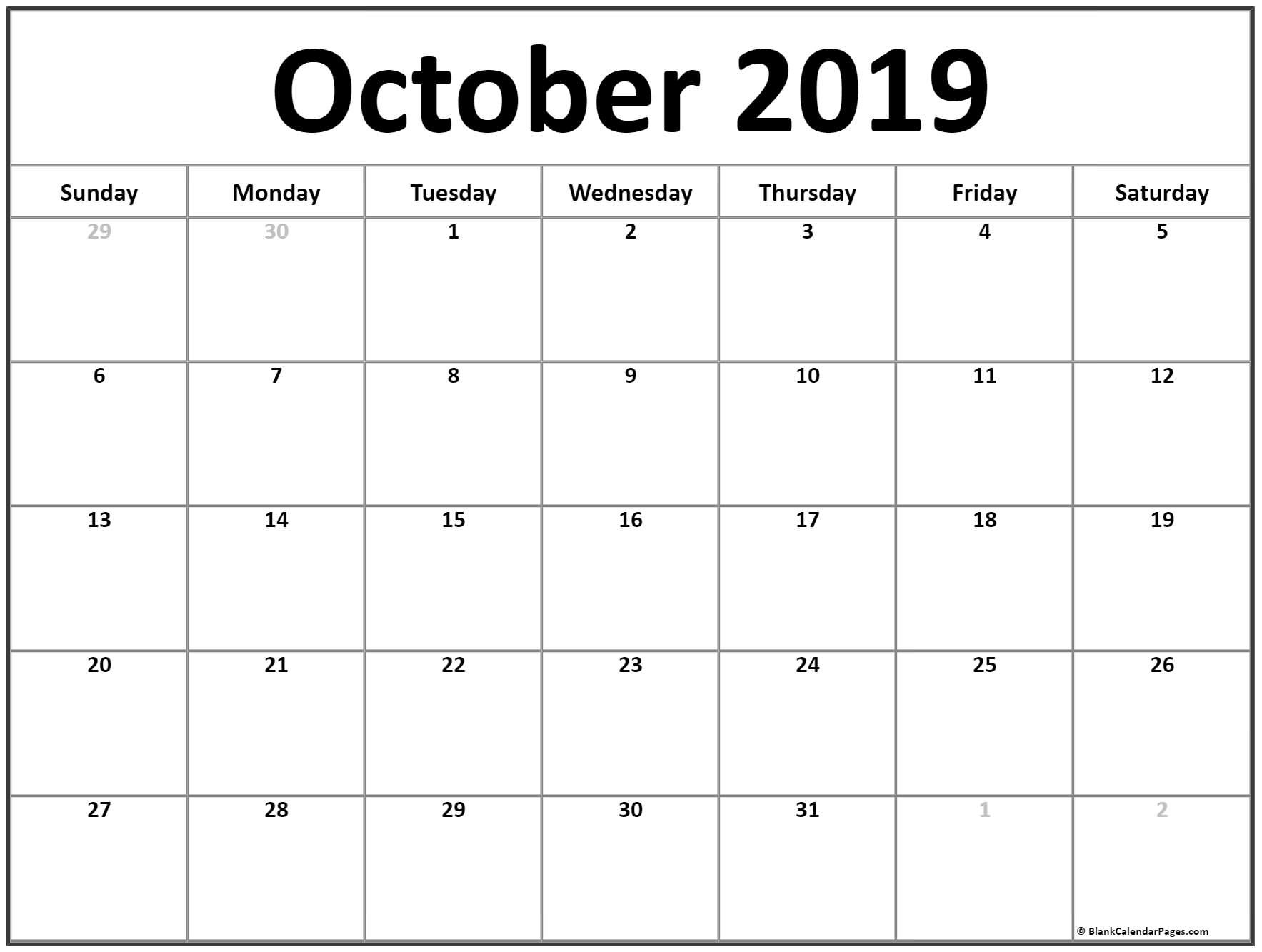Printable Calendar October 2019 October 2019 Calendar
