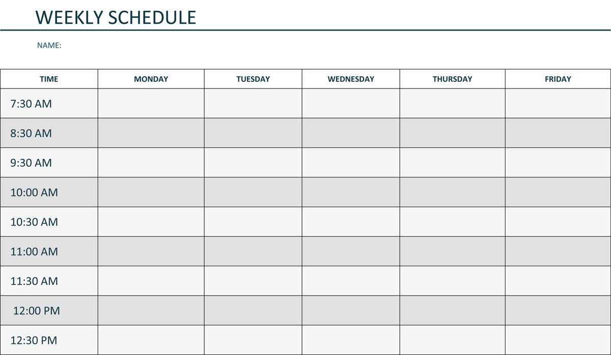 Monday Thru Friday Schedule Template from www.bizzieme.com