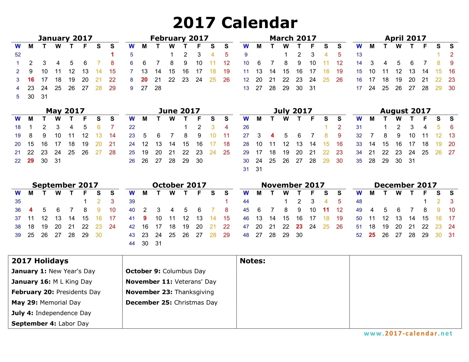 2017 calendar start with monday