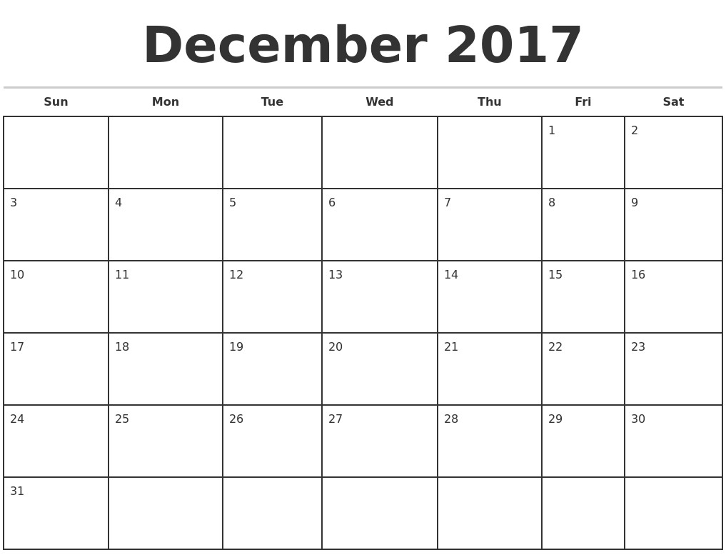 2017 monthly calendar template