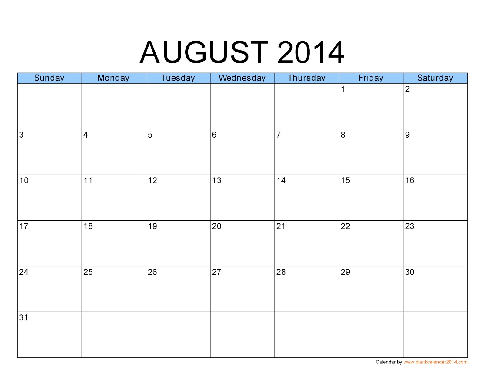 free printable calendar august 2013