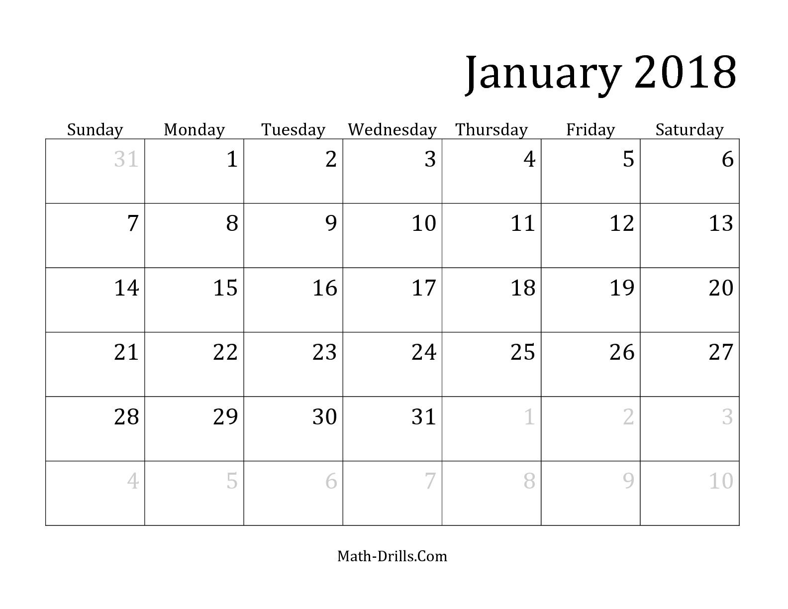 Printable Calendars Free Monthly Free Printable Calendar 2018 by Month