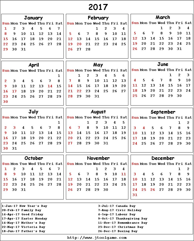 2017 calendar canada 1644