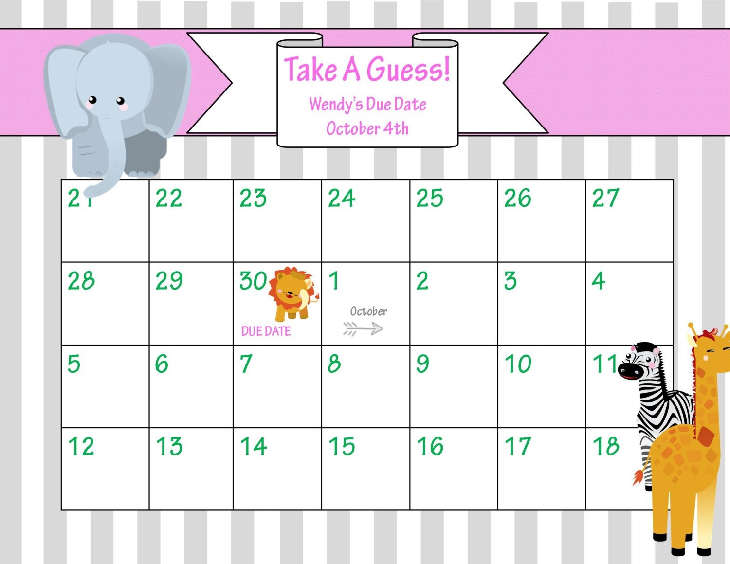 baby calendar due date template