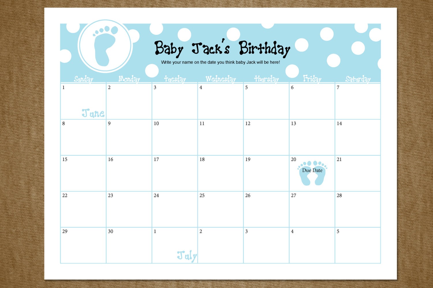 free printable baby due date guess calendar