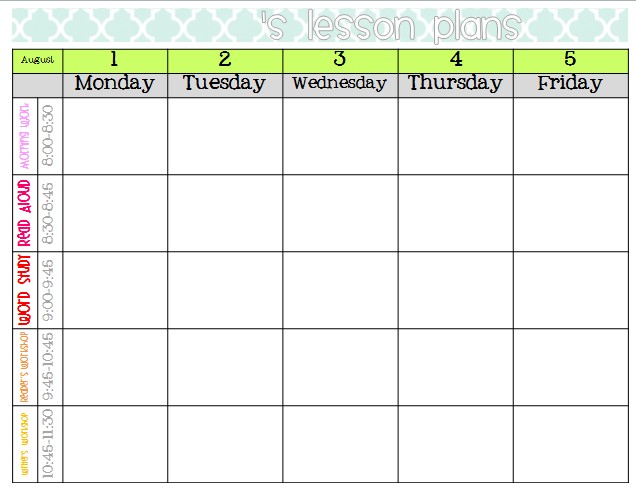 Printable Lesson Plan Calendar Weekly Lesson Plan format Frompo 1