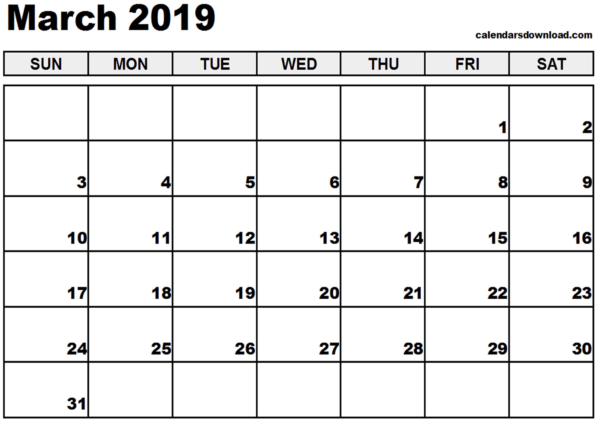 march 2019 calendar