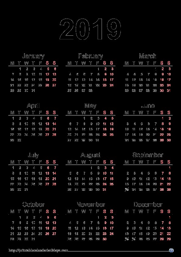Printable Monthly Calendar 2019 Pdf 2019 Printable Calendar Word