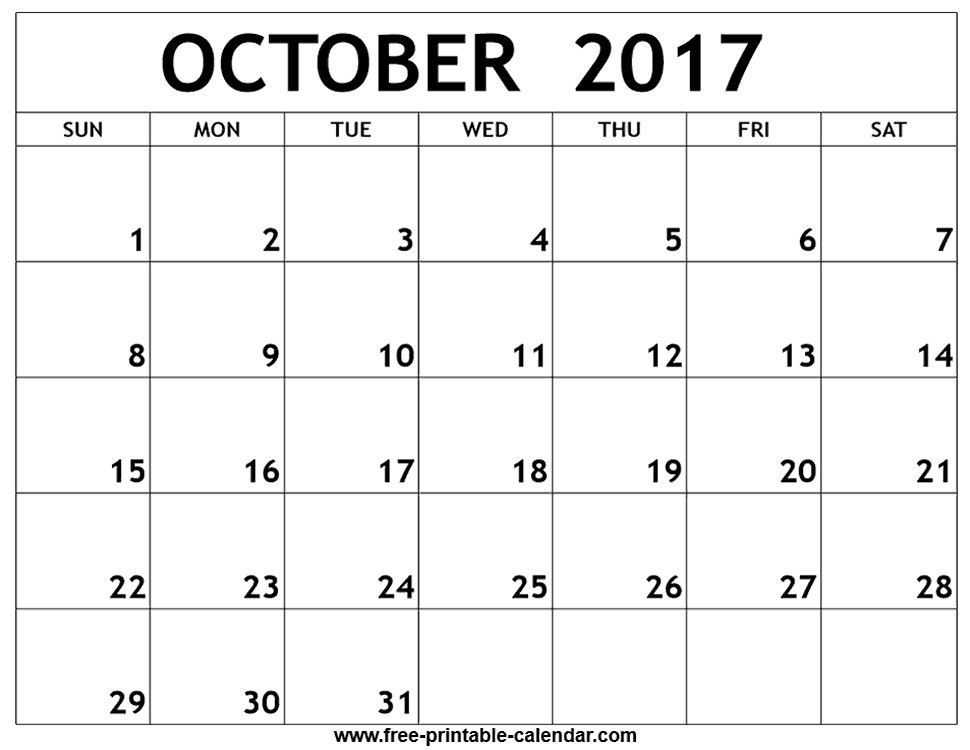 october 2017 calendar printable template