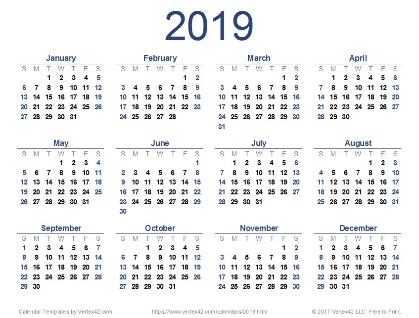 Printable Weekly Calendars 2019 2019 Calendar Templates and