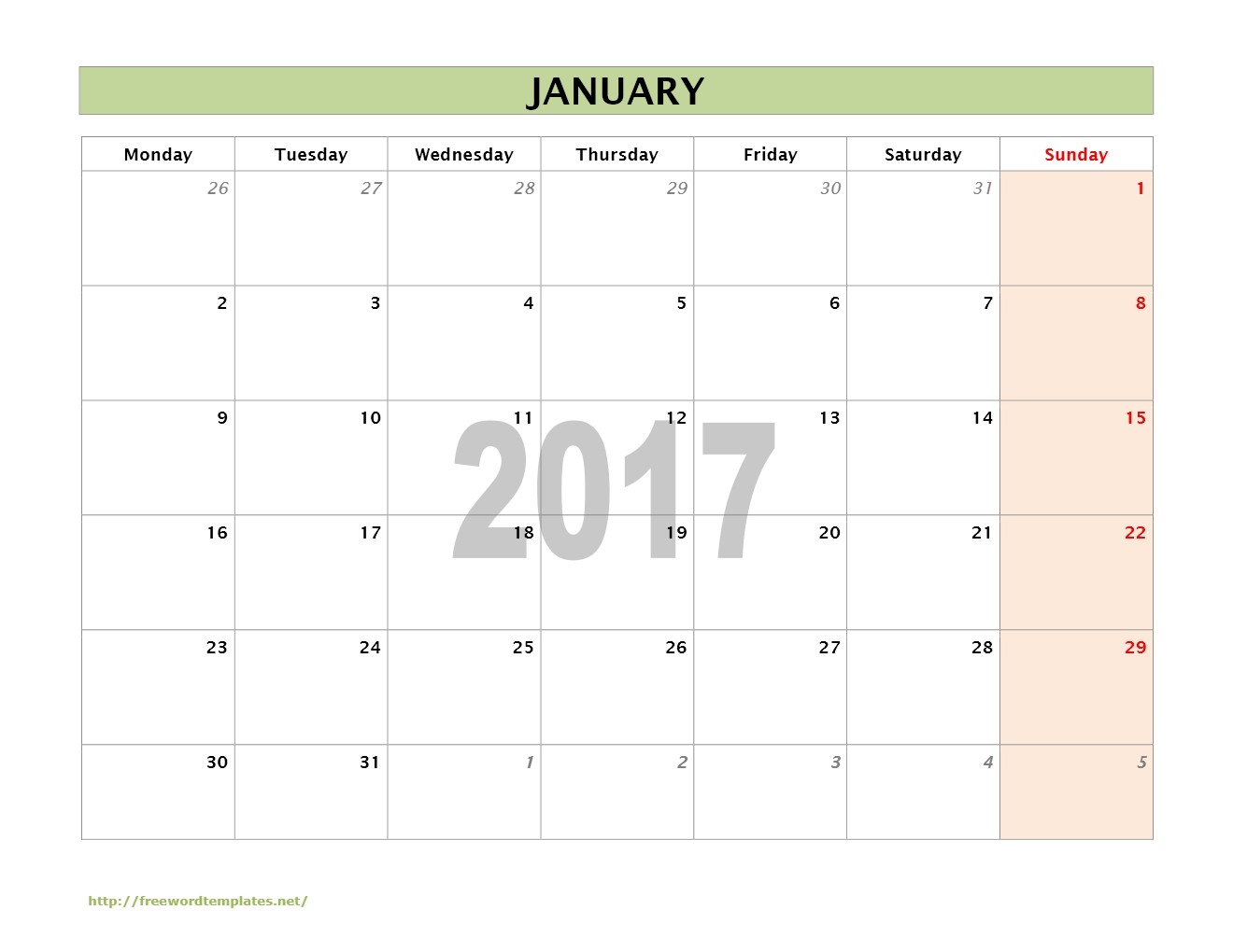 Printable Word Calendars 2017 Monthly Calendar Template Word