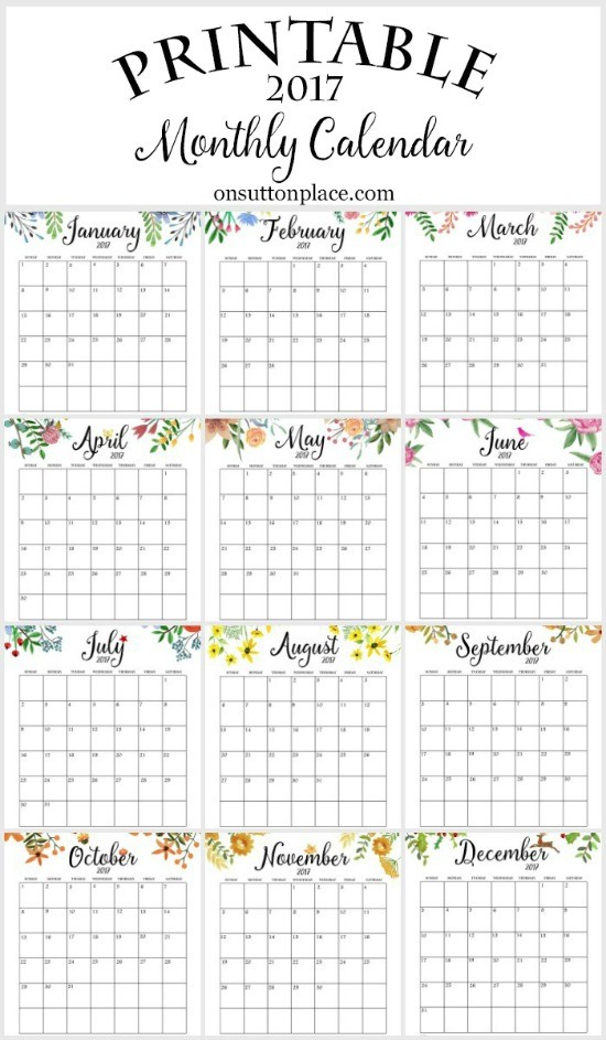 Printable Year at A Glance Calendar 2017 Free Printable Monthly Calendar Sutton Place