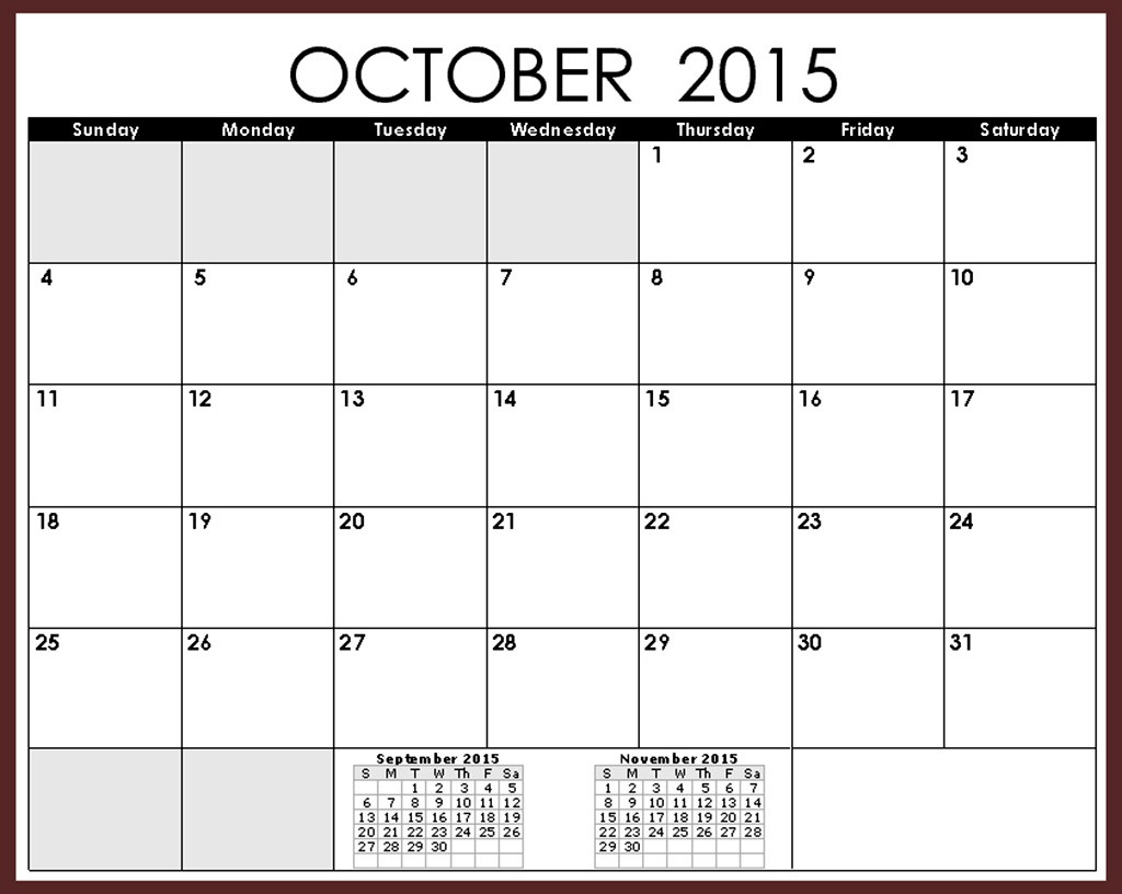 Printables Calendars October 2015 Calendar with Holidays Printable – 2017