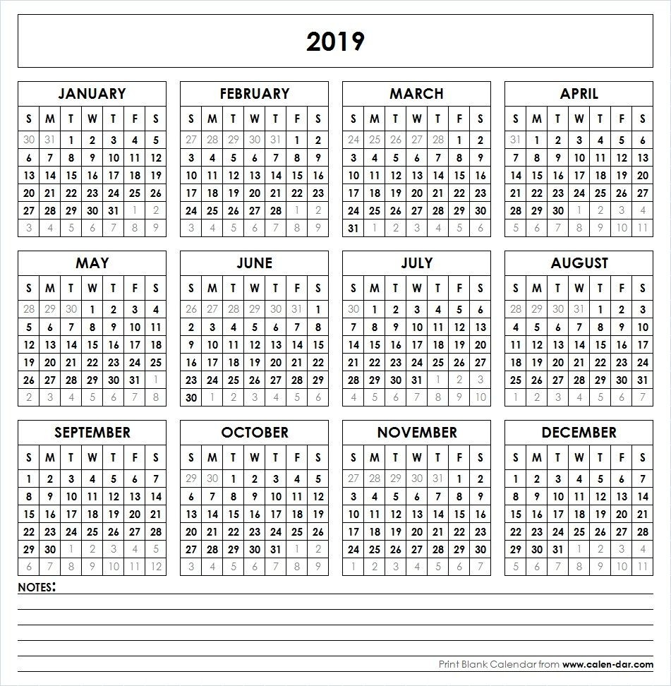 Yearly 2019 Calendar Printable 2019 Printable Calendar Yearly Calendar