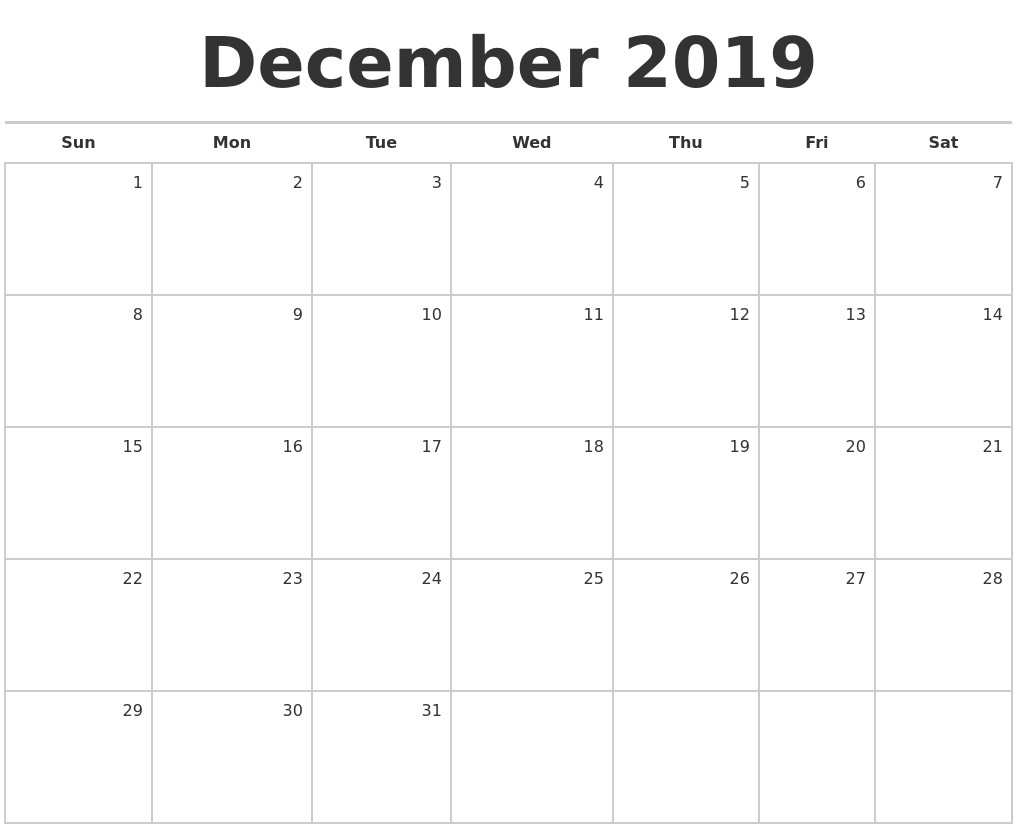 october 2019 monthly calendar template