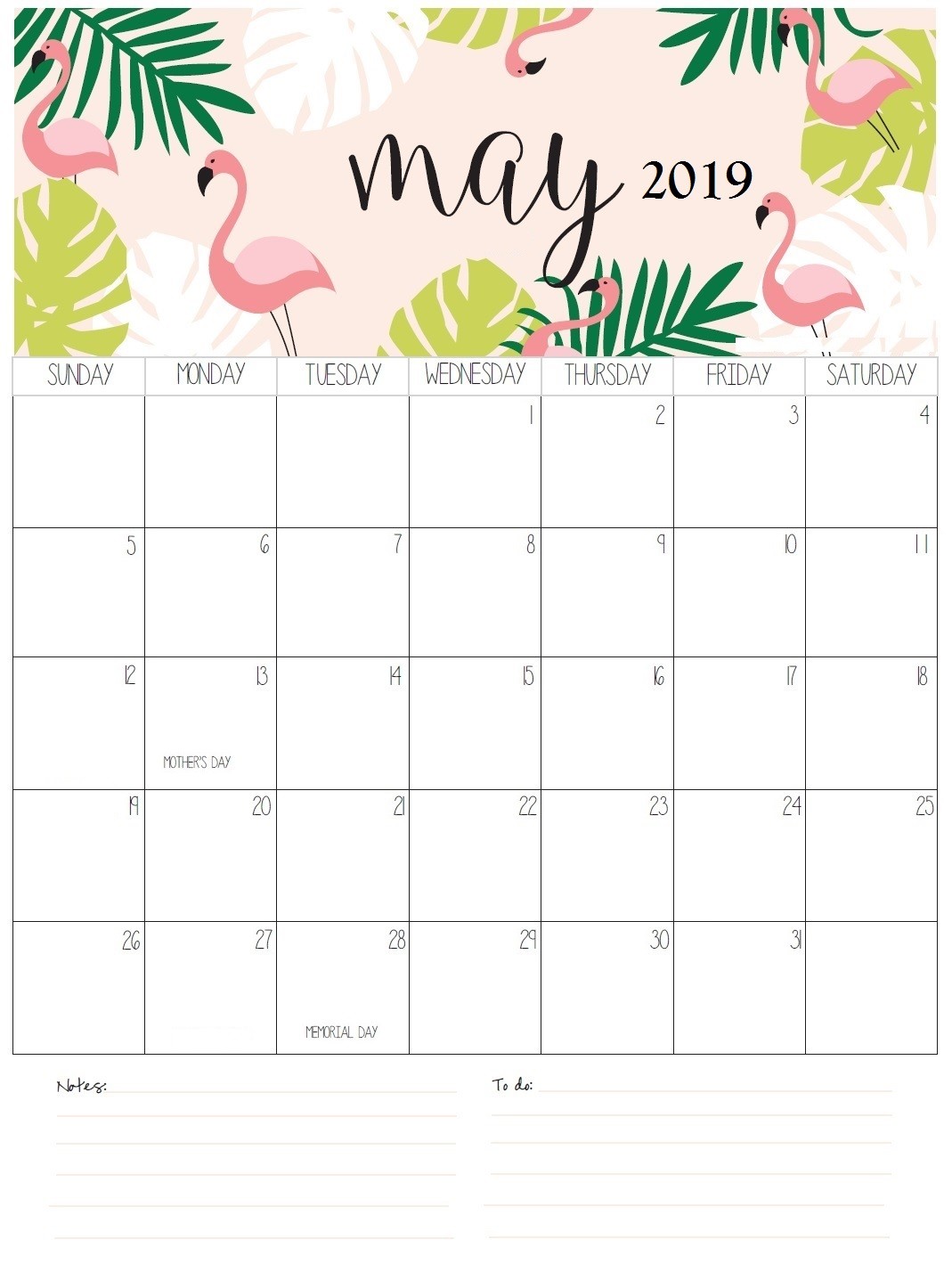 monthly printable calendar 2019