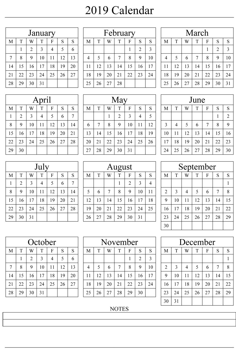 2019 Printable Calendar Pdf 2019 Printable Calendar Templates [free]