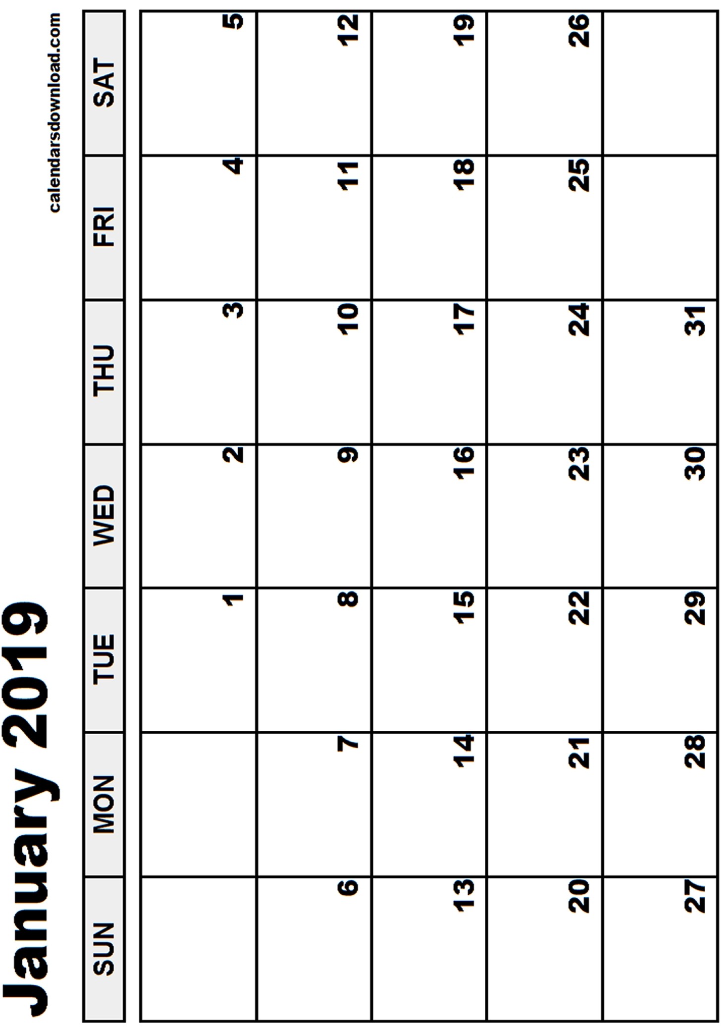 Download Printable Calendar 2019 January 2019 Calendar