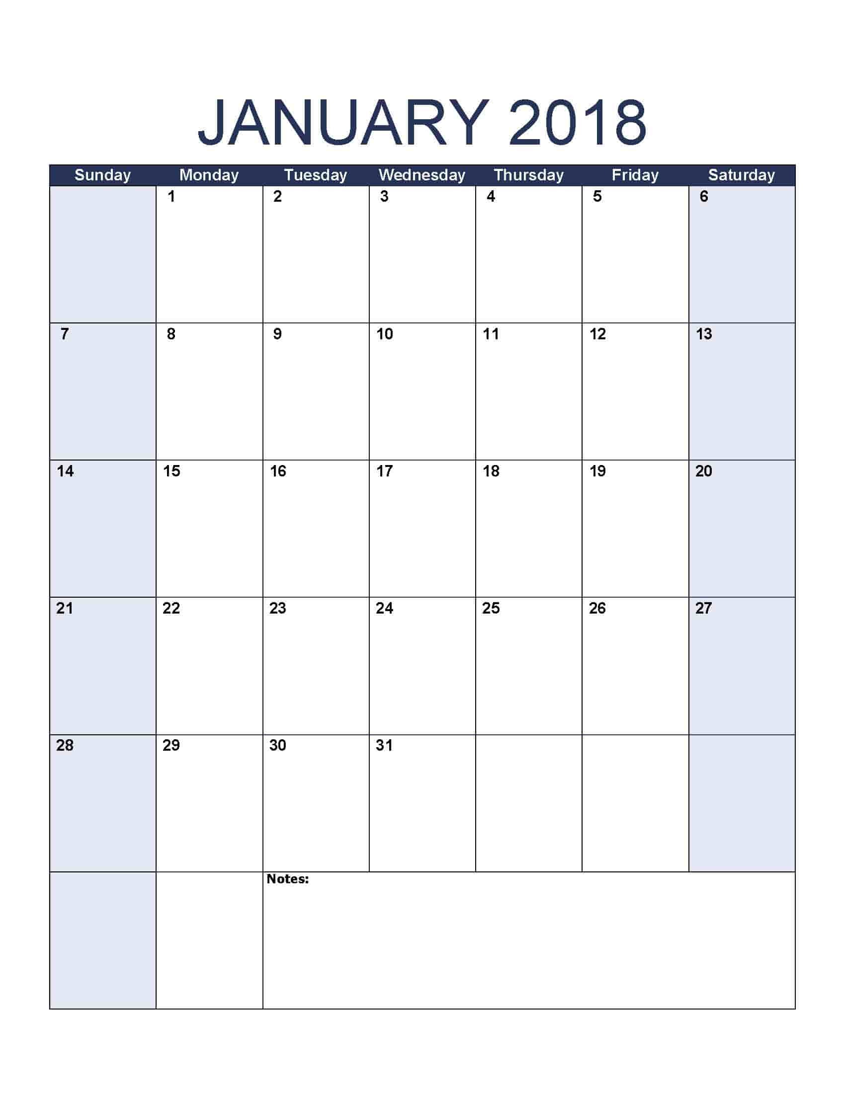 Free Printable Calendar Blank January 2018 Calendar Free Printable Calendar Templates