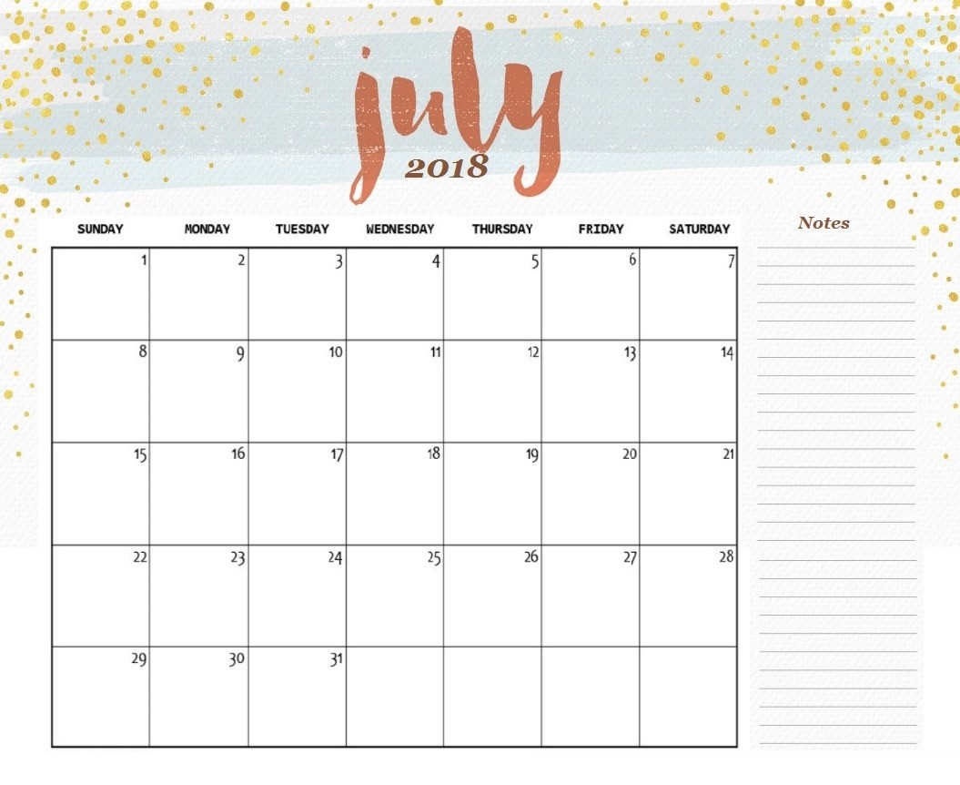 Free Printable Calendar Cute Cute July 2018 Calendar Printable