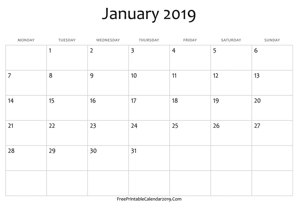 january 2019 calendar templates