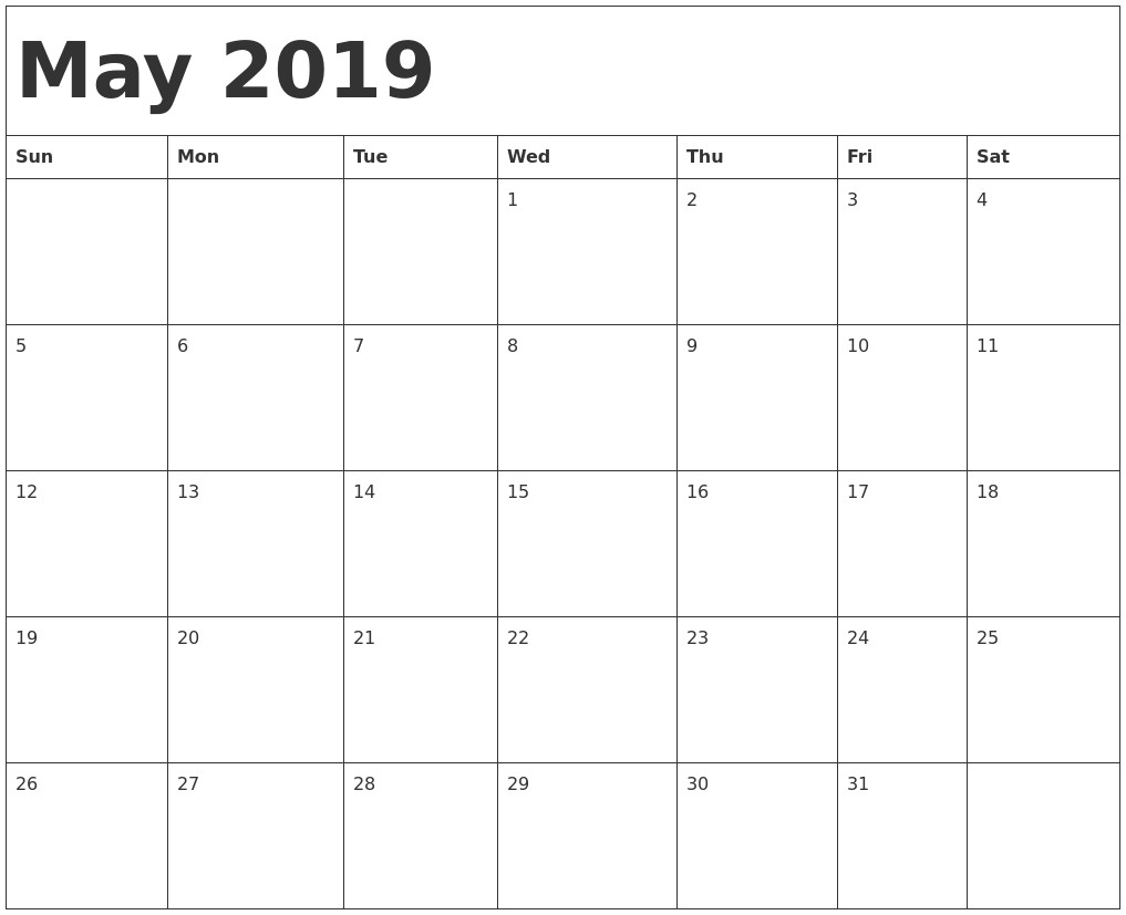 may 2019 calendar template