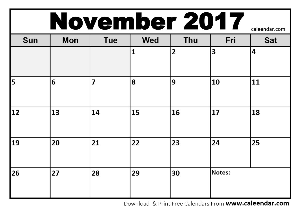 november 2017 calendar printable template