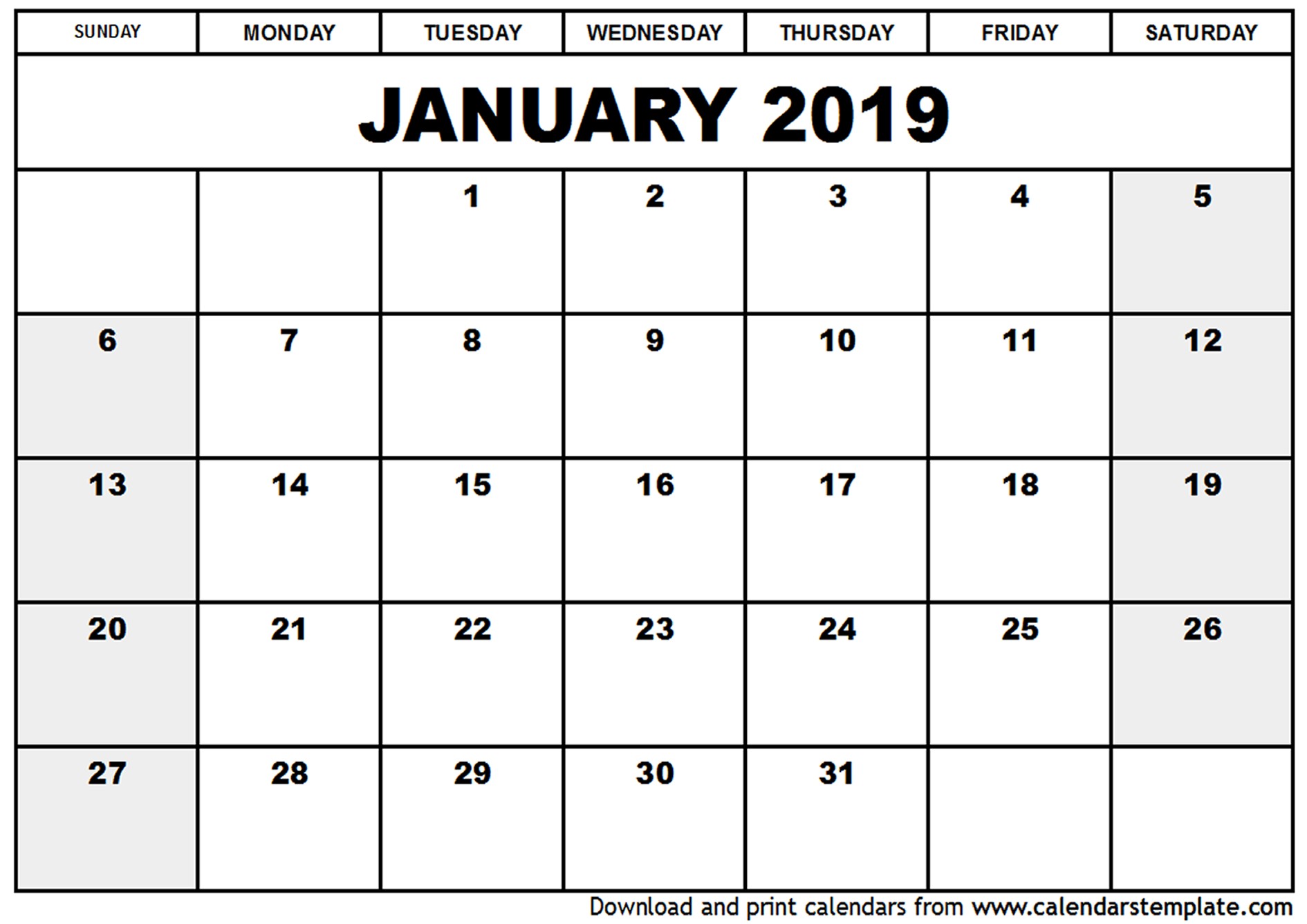 january 2019 printable calendar 1619