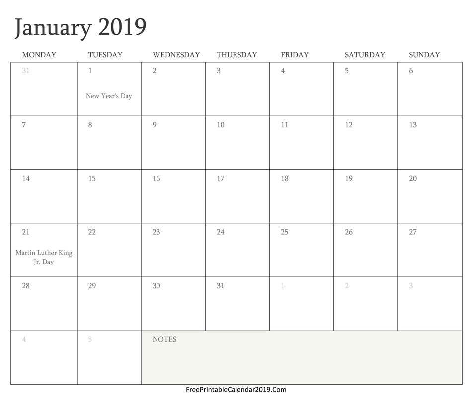 Free 2019 Monthly Calendar Template Word from www.bizzieme.com