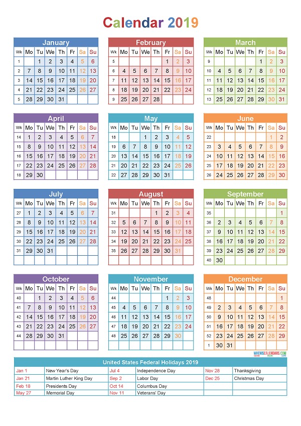 2019 calendar with holidays 2 1459