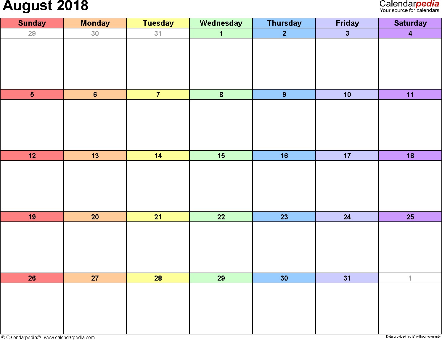 Printable August Calendar August 2018 Calendar