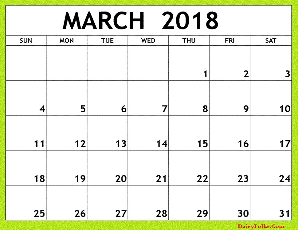 Printable Monthly Blank Calendar March 2018 Monthly Calendar Printable