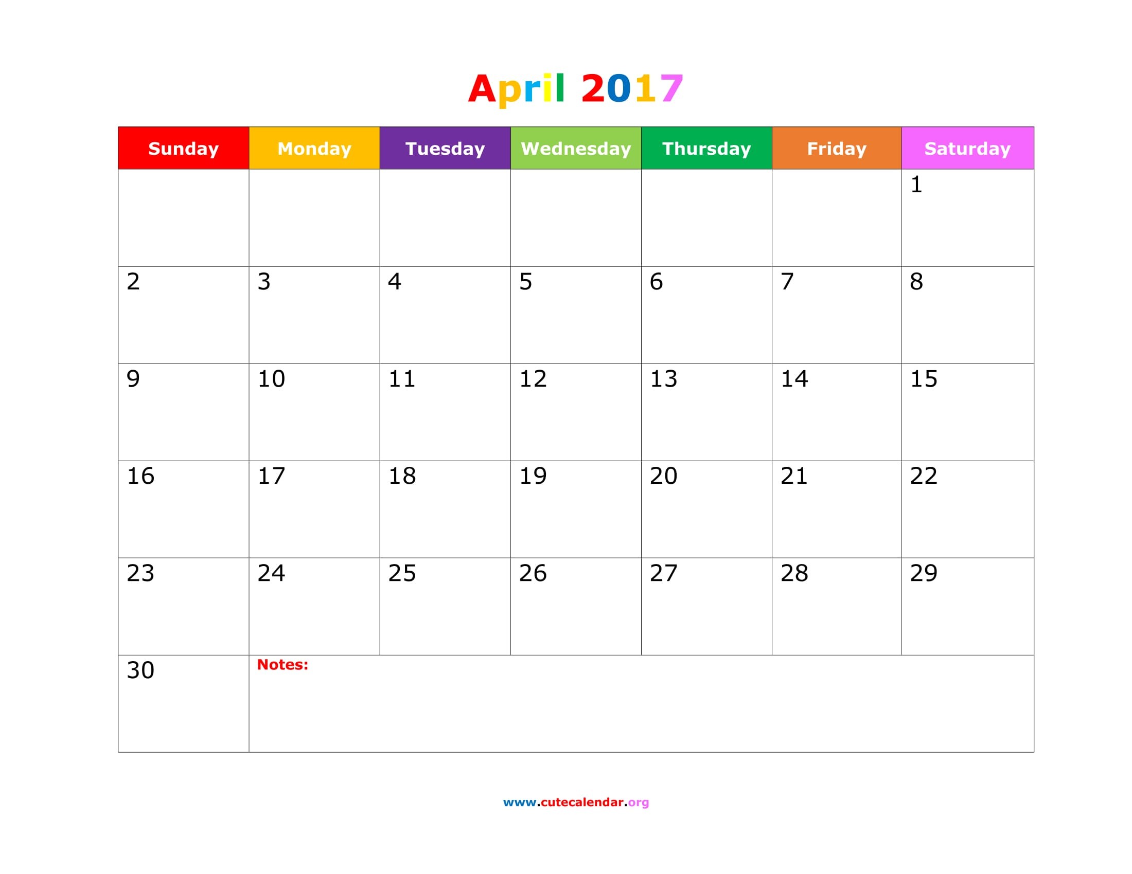 Word Printable Calendar April 2017 Calendar Word