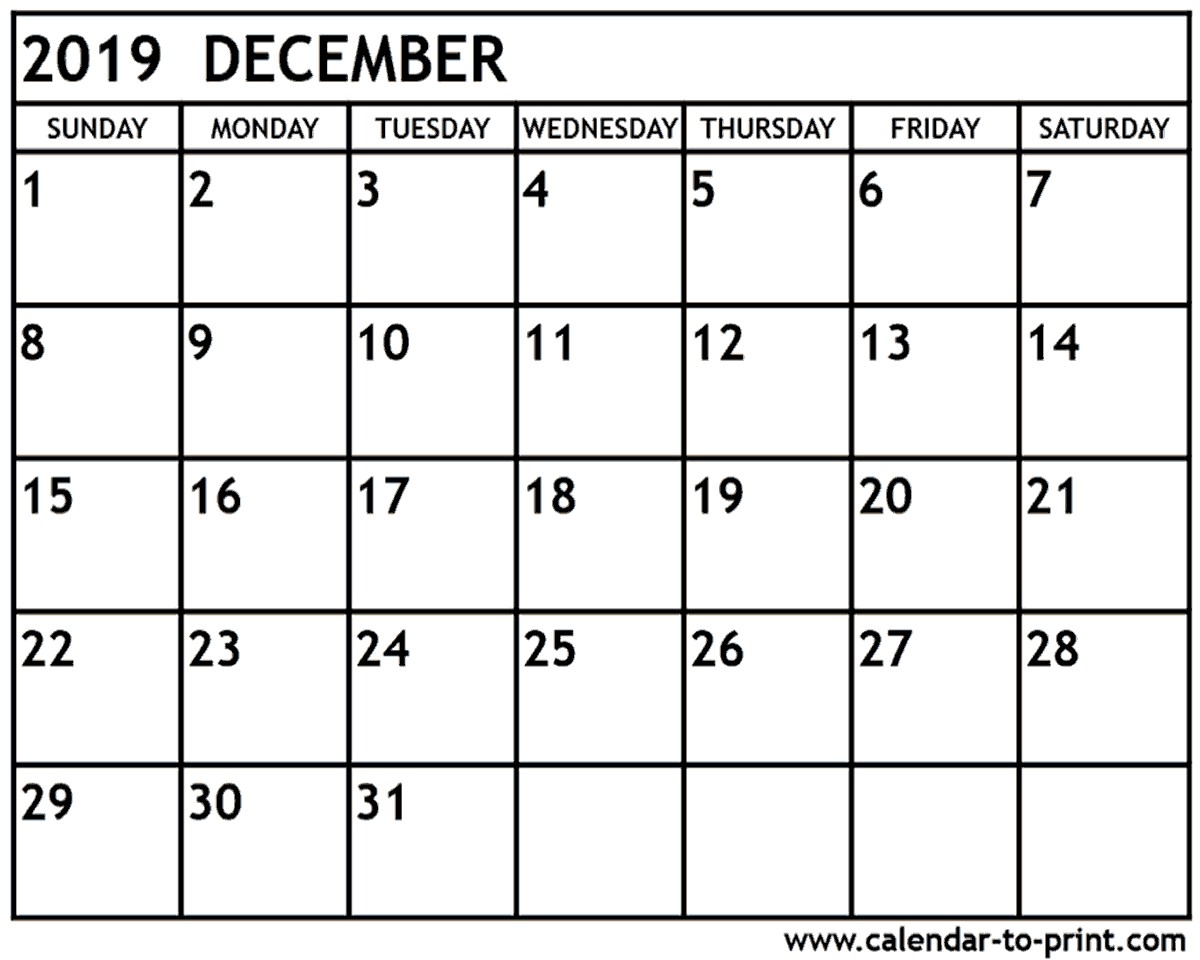december 2019 calendar