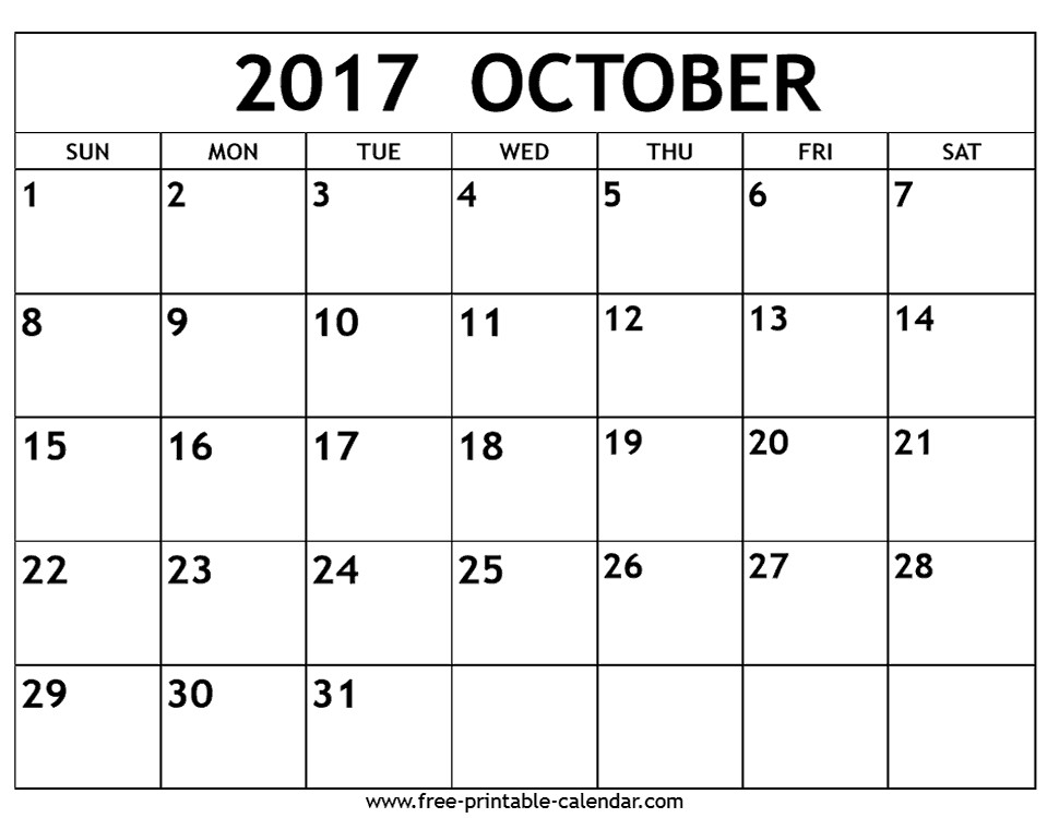 october 2017 calendar printable template