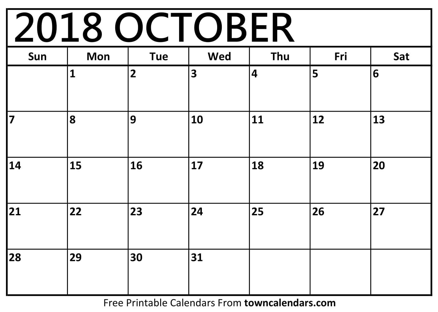 october 2018 calendar