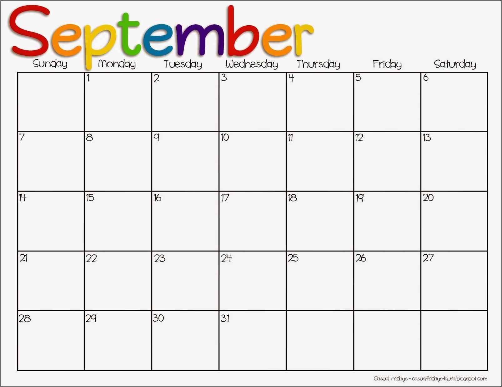 Printable Monthly Calendar September Printable World Holiday