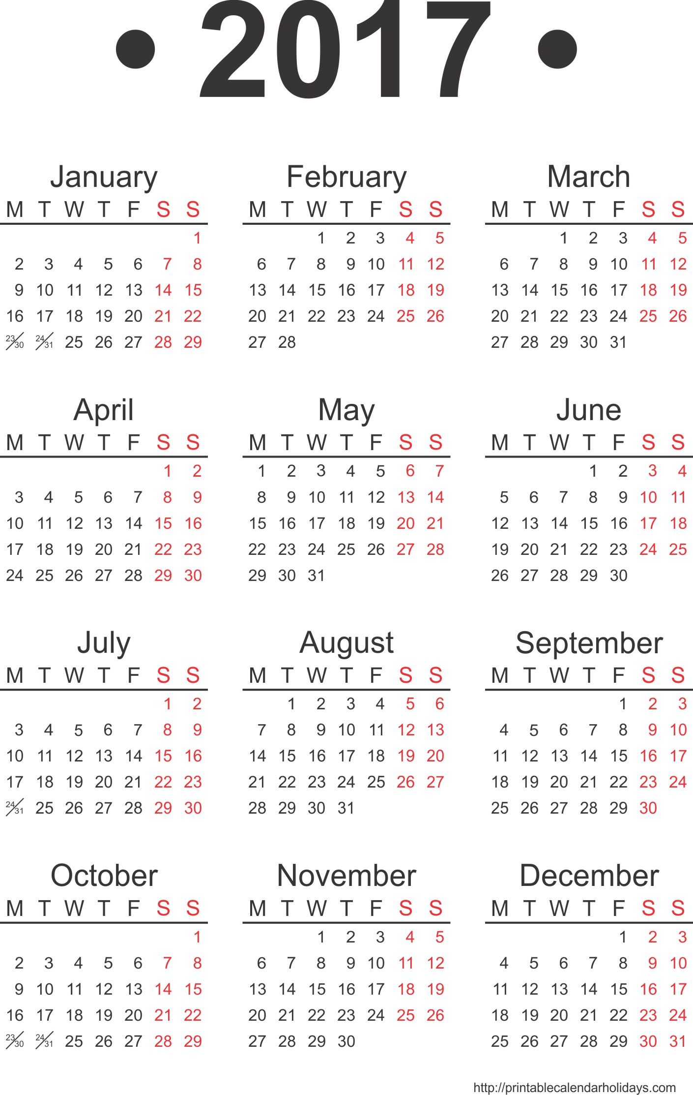 printable calendar for 2017