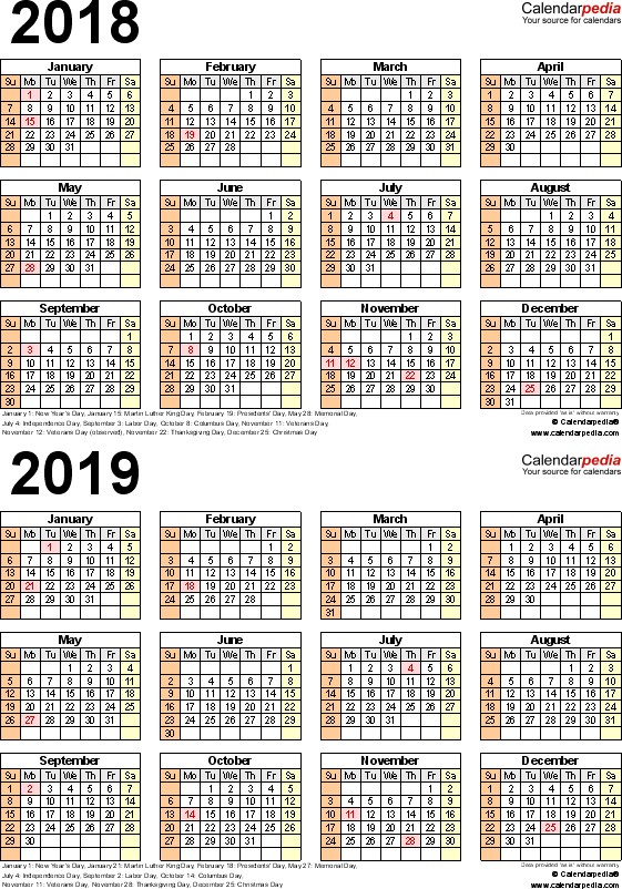 2018-2019 Calendar Printable 2018 2019 Calendar Free Printable Two Year Pdf Calendars