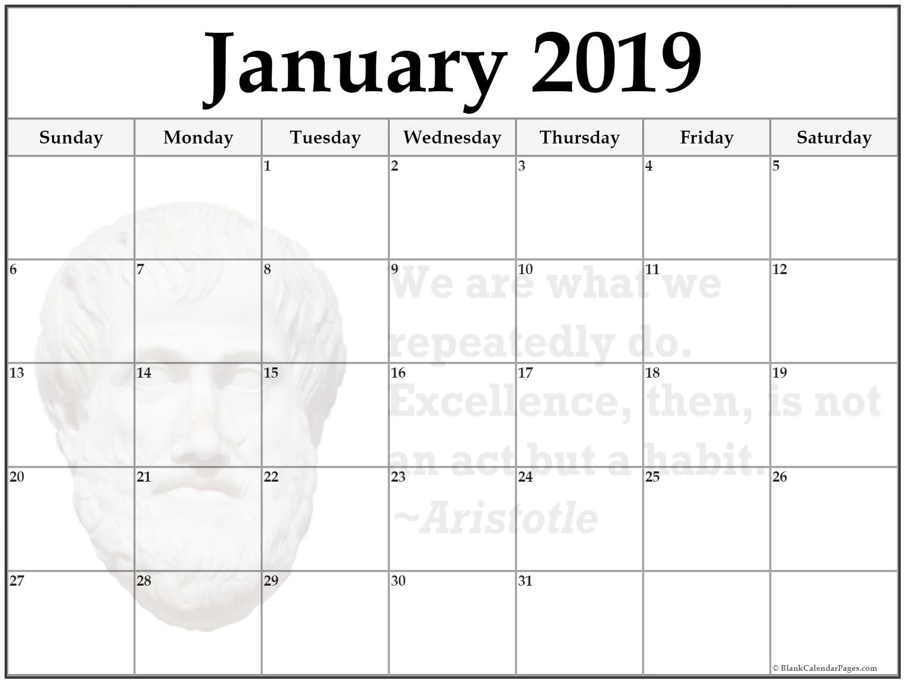 Jan 2019 Calendar Printable 24 January 2019 Printable Quote Calendars