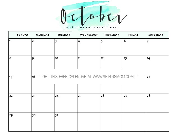 Free October Printable Calendar Free Printable October 2017 Calendar 12 Awesome Designs