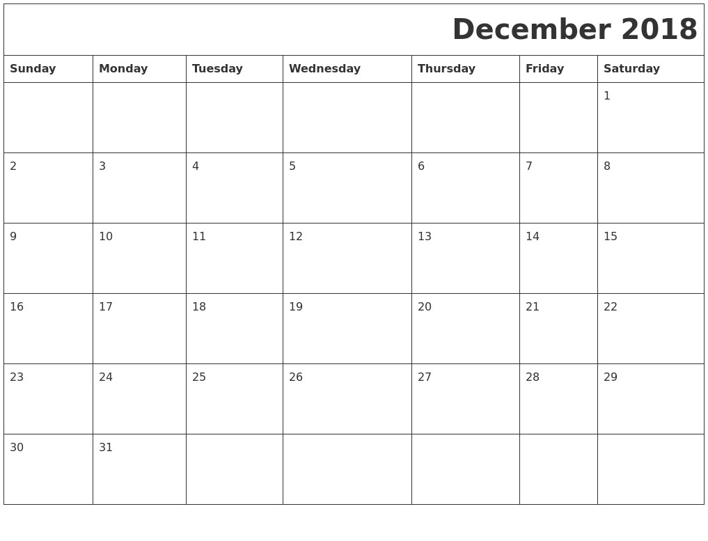 december 2018 calendar