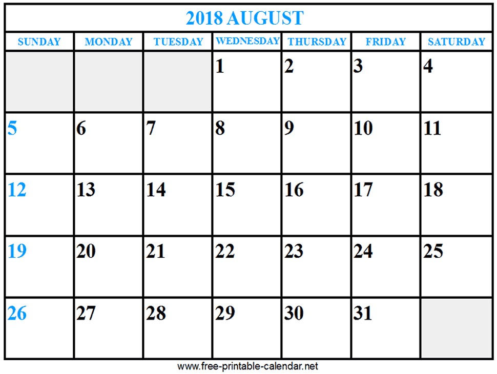 calendar 2018 august