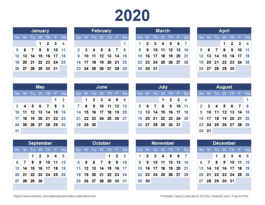 Free Printable Calendars 2020 2020 Calendar Templates and